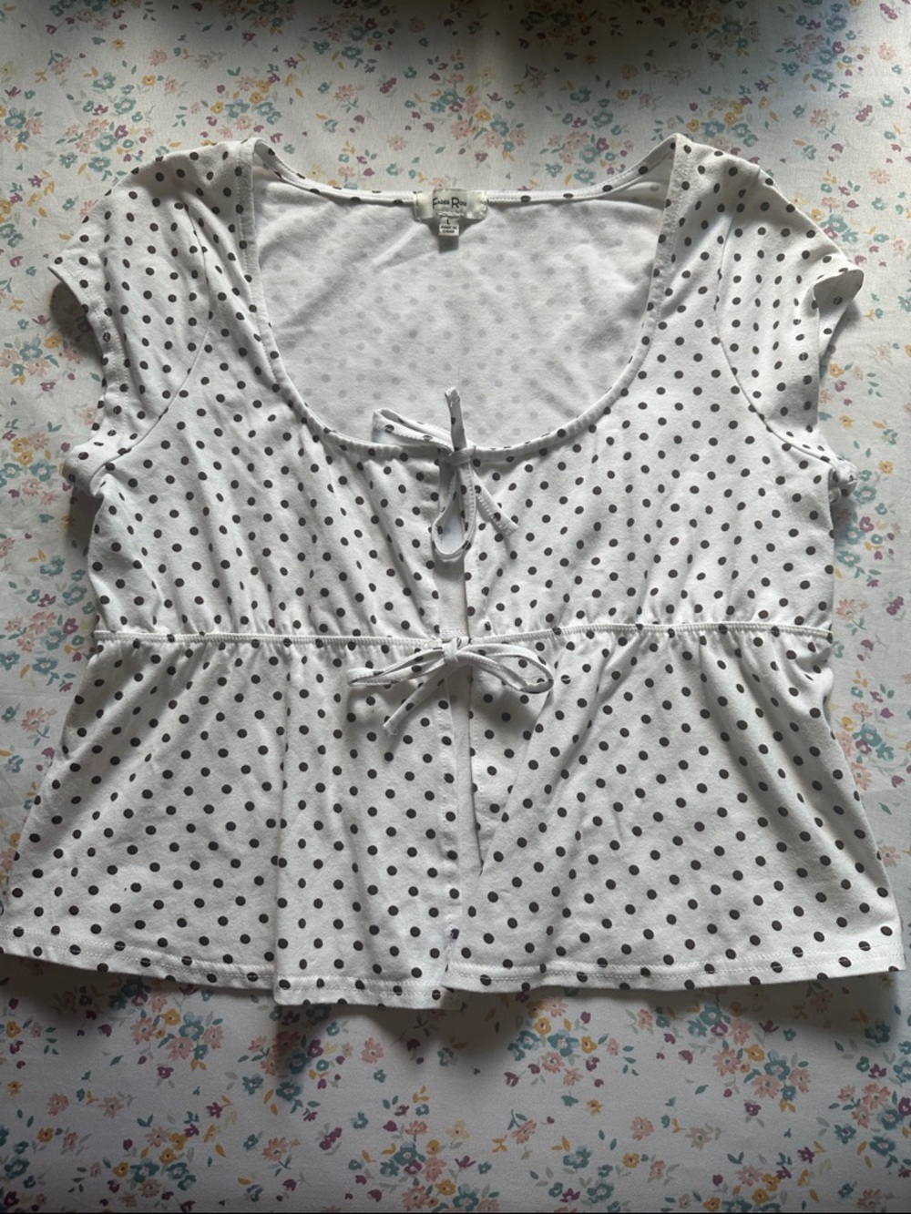 White Polka Dot Tie Front Top
